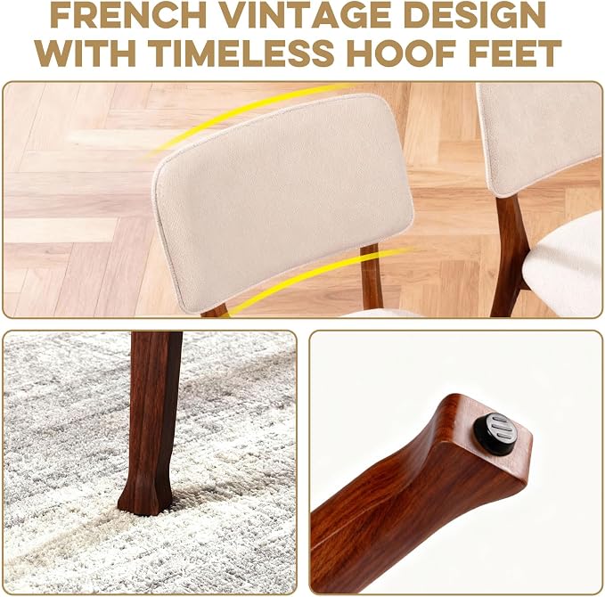 Wooden Dining Chairs Set of 4, Mid Century Modern Kitchen Chairs with Fabric Upholstered and Curved Backrest for Dining Room, Restaurant/Cafe, 300LBS Capacity, Walnut