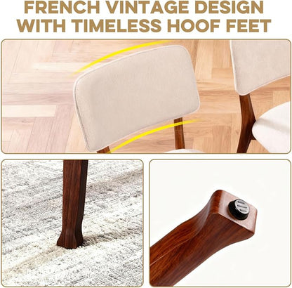 Wooden Dining Chairs Set of 2, Mid Century Modern Kitchen Chairs with Fabric Upholstered and Curved Backrest for Dining Room, Restaurant/Cafe, Walnut