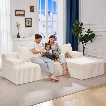 Hobestluk Boneless Couch Modular Sectional SofaL-Shape Cloud Couch Lounge | 96" Right Facing Chaise White,Memory Foam,Removable Cover,Non-slip Bottom,No Assemble Required,Furniture for Small Home
