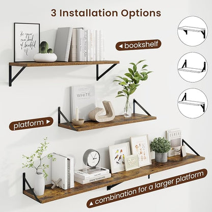 Axeman 30 Inch Floating Shelves | 10 Inch Deep Brown Wall Shelves Set of 2 | 30" W x 10" D Rustic Brown Floating Shelves for Living Room Bathroom Kitchen