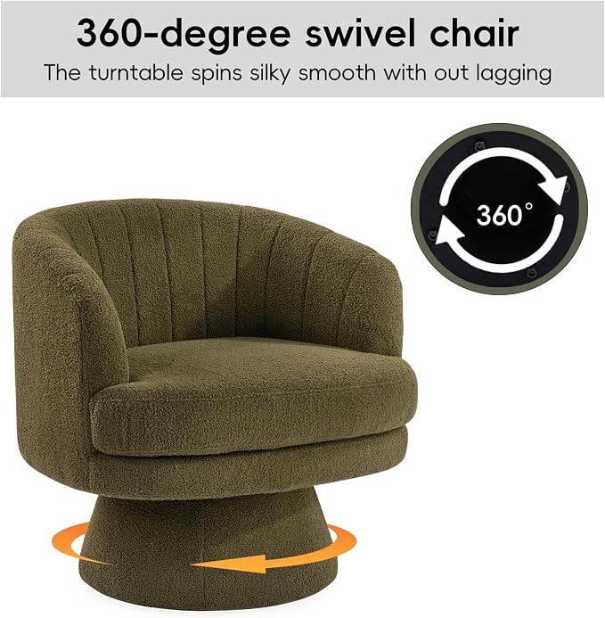 CANMOV Swivel Accent Chair with Armrest, Modern 360 Degree Swivel Barrel Chair with Curve Back and Soft Cushion,Comfy Round Sherpa Teddy Armchair Single Sofa for Living Room,Bedroom, Green