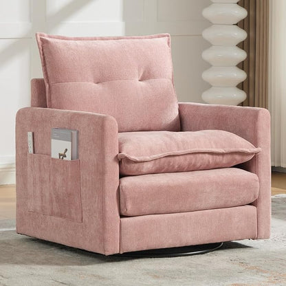 Swivel Accent Chair Set of 2, Modern Swivel Barrel Chair for Living Room, 360 Degree Comfy Square Accent Barrel Chair, Upholstered Sofa Armchair for Bedroom,Reading, Chenille, Pink