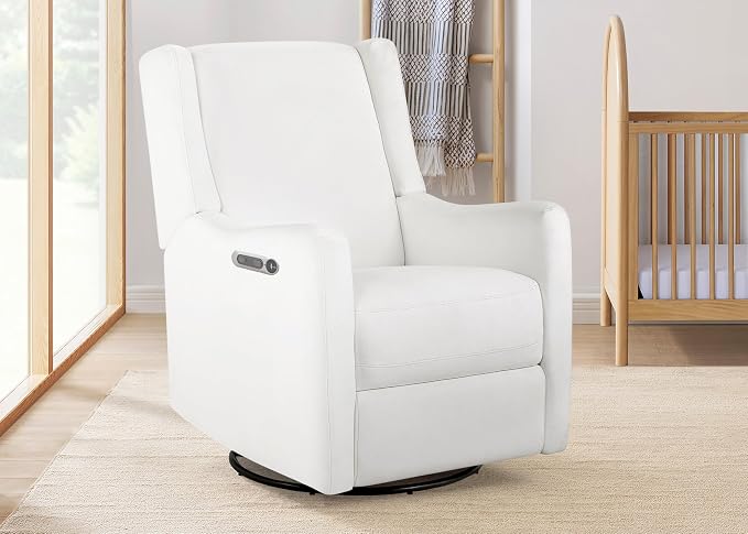 Delta Children Mercer Electronic Power Recliner and Swivel Glider with USB Port in LiveSmart Performance Fabric - Water Repellent & Stain Resistant, Pearl
