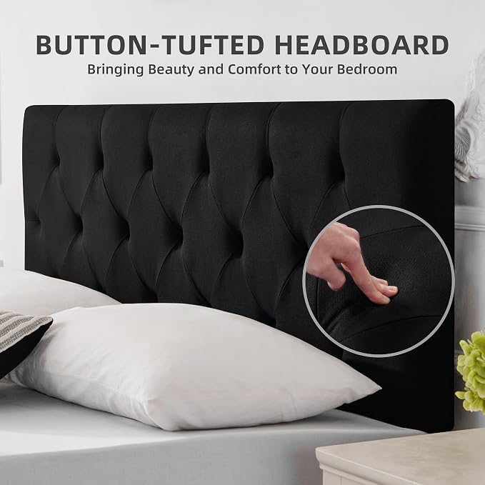 Linen Headboard King Size, Adjustable Height Headboard 37-51 in, Black | Diamond Tufting Solid Wood King Headboards, Durable Metal Legs, Upholstered King Head Board for Bed Frame, Modern Fabric