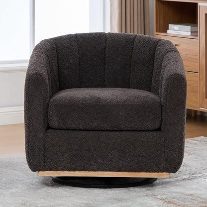 Swivel Barrel Chair Set of 2, 360 Degree Round Swivel Accent Chair for Living Room, Mid Century Modern Upholstered Accent Chair,Comfy Tufted Sofa Armchairs for Bedroom,Nursery,Boucle,Charcoal