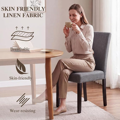 LSSBOUGHT Modern Dining Chair Set of 4 Urban Style Linen Kicthen Chairs with Solid Wood Legs for Dining Room and Restaurant(Gray)