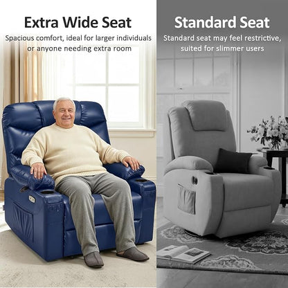 MCombo Oversized Power Lift Recliner Chair with Extended Footrest, Extra Wide for Big and Tall Elderly People, Faux Leather R7289 (Navy Blue, Medium-Wide)
