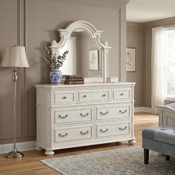 Roundhill Furniture Nelson French Traditional 5-Piece Bedroom Set, Antique White, Queen