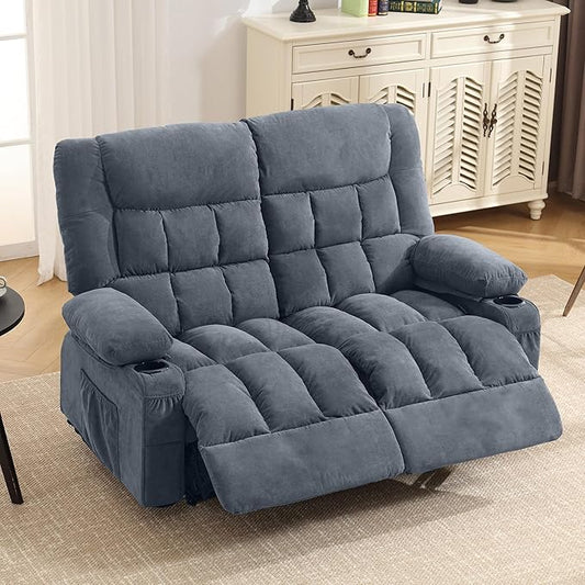 MAHOMICO Recliner Loveseat with Cup Holders for Living Room Love Seat Manual Oversized Recliner with Ergonomic, Side Pocket for Adult