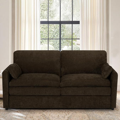 69” Chenille Loveseat Sofa w/Arm Pillows, Upholstered 2-Seater Sofa w/Comfortable Back Cushions, Modern 2 Seats Couch w/High-Density Foam for Living Room, Apartment, Office, Brown
