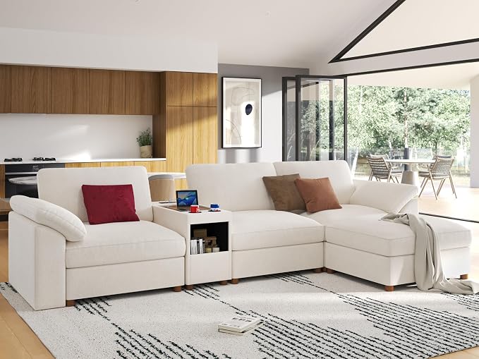 EASE MOOSE White Sectional Modular Sofa Oversized L Shape Deep Seat Sofa