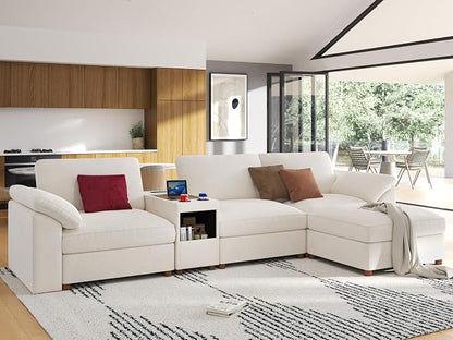 EASE MOOSE White Sectional Modular Sofa Oversized L Shape Deep Seat Sofa