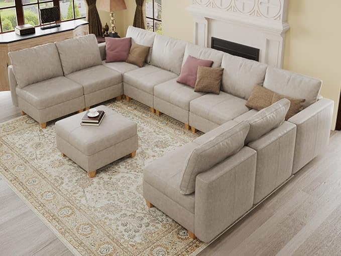 EASE MOOSE Modular Couch U Shaped Oversized Sofa, Faux Leather Sectional Sofa with Storage Seat,White