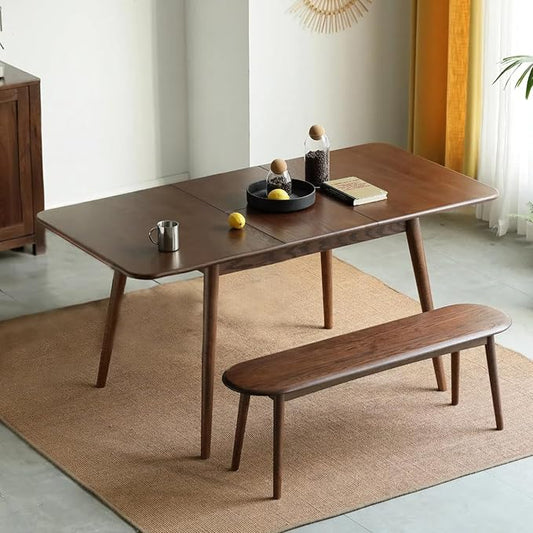 47’’-63’’ 100% Oak Extendable Dining Table and Bench Set, Solid Wood Folding Kitchen Table, Mid Century Modern Dinner Table for Kitchen, Apartment, Living Room (47''-63''+ 1 Bench)