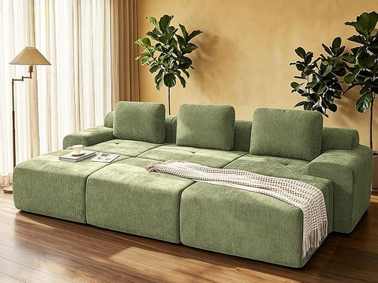 122" Oversized Boneless Couch, Comfort Cloud Sectional Couches for Living Room, Modular Sofa High Back & Extra Deep Seat, No Assembly, Soft Chenille Fabric (Olive Green, 122 inch-（3+3）)
