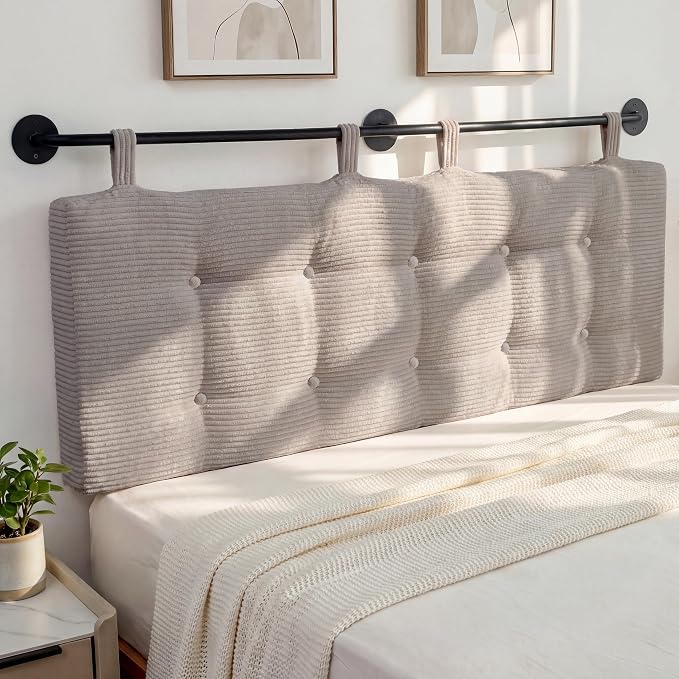 HIGOGOGO Wall Mounted Headboards for Queen Size Bed, Hanging Head Board Wall with Button Tufting, Adjustable Height Headboard for Bedroom,Grey