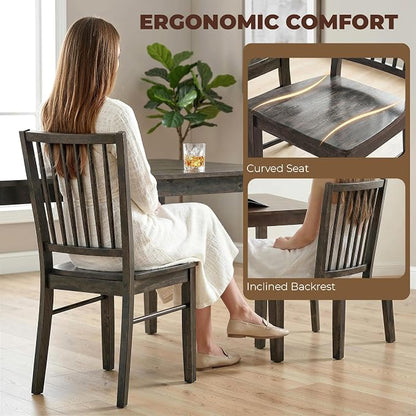 HOMCOM Farmhouse Dining Chairs Set of 2, Ergonomic Solid Wood Armless Kitchen Chairs with Rubberwood Legs for Dining Room, Kitchen, Charcoal Gray