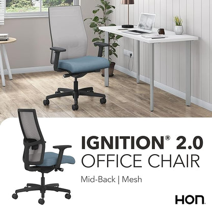 HON Ignition 2.0 Ergonomic Office Chair, Adjustable Tilt, Swivel Wheels, Comfy for Long Hours, Home Office Desk Chairs, Blue