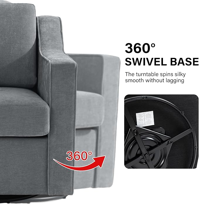 Swivel Accent Chair, Modern Round Barrel Arm Chair for Living Room, Bedroom, Comfy Club Reading Chairs for Adults (Chenille Grey, Set of 1)