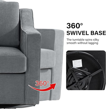 Swivel Accent Chair, Modern Round Barrel Arm Chair for Living Room, Bedroom, Comfy Club Reading Chairs for Adults (Chenille Grey, Set of 2)