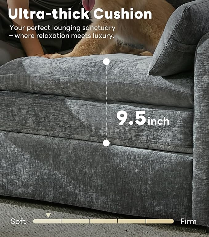 Iroomy Loveseat & 3 Seater, Chenille Cloud Couch, Modern Sofa, Comfy Plush Thick Cushions, Pocket Springs, Cloud-Like Comfort Sofas, Living Room Furniture Sets, Gray