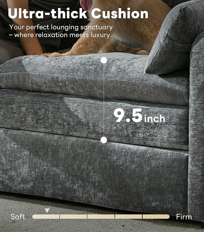Iroomy 83" Chenille Cloud Couch, Modern Sofa 3 Seater, Comfy Plush Thick Cushions, Pocket Springs, Cloud-Like Comfort Sofas for Small Living Room Apartment, Gray | 9.5" Thick Cushions