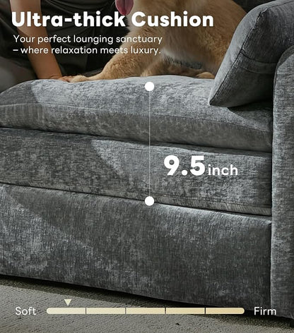 Iroomy 83" Chenille Cloud Couch, Modern Sofa 3 Seater, Comfy Plush Thick Cushions, Pocket Springs, Cloud-Like Comfort Sofas for Small Living Room Apartment, Gray | 9.5" Thick Cushions