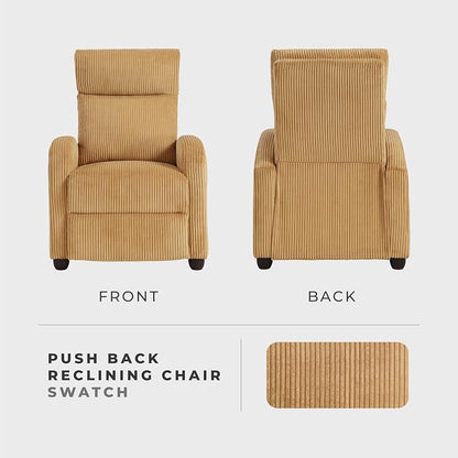 Lexicon Corduroy Pushback Recliner Chair Armchair Push Back Recliner, Solid Wood Frame and Metal Base, Easy Assembly Small Soft Single Sofa Accent Chair for Living Room/Office/Apartment, Yellow