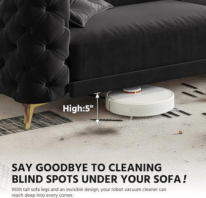 97.7'' Pull Out Sofa Bed King, Chesterfield Velvet Sleeper Sofa, Convertible L-Shaped Futon Couch, Tufted Back, Ottoman, Deep Seat Loveseat Couches for Living Room, Apartment, Black