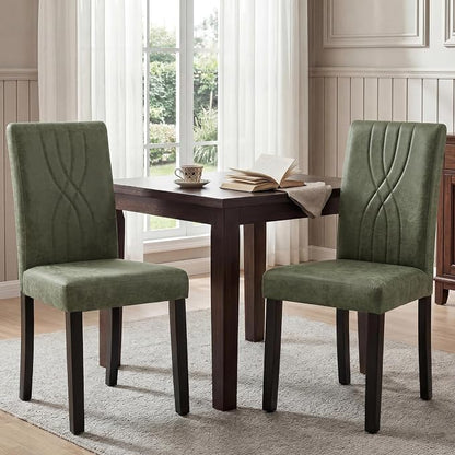 LSSBOUGHT Modern Dining Chair Set of 6,Urban Style Fabric Kicthen Chairs with Solid Wood Legs for Dining Room and Restaurant (Green-Quilted backrest)