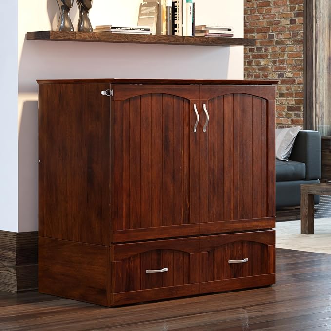 AFI, Southampton Murphy Bed Chest Twin XL with 6" Mattress, Storage Drawer & Built-in USB Charger, Walnut