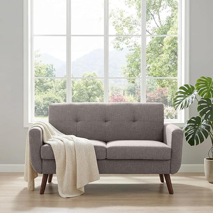 Tbfit 56" W Loveseat Sofa, Mid Century Modern Decor Love Seat Couches for Living Room, Button Tufted Upholstered Small Couch for Bedroom, Solid and Easy to Install Love Seats Furniture, Grey