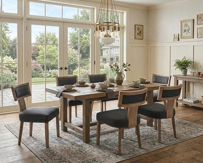 RIVOVA Mid Century Modern Dining Chairs Set of 4 Linen Fabric Upholstered Kitchen Side Chairs with Nailhead Trim, Modern Kitchen Armless Solid Wood Dining Chairs, Charcoal