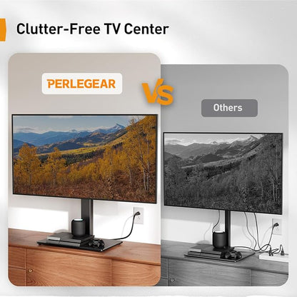 Perlegear Universal TV Stand with Power Outlet, Swivel TV Stand for 32-80 inch TVs up to 99 lbs, TV Base with Tempered Glass Base, Height Adjustable TV Mount Stand Max VESA 600x400mm PGTVS31