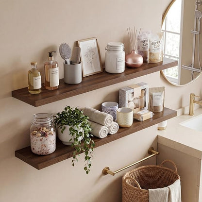 Vivelove 30 Inches Floating Shelves Wall Mounted, 10" Deep Wall Shelves for Bedroom, Bathroom, Living Room, Kitchen, Office, Home Decor, Modern Shelf, Set of 2, Walnut, 30x10.2x1.5