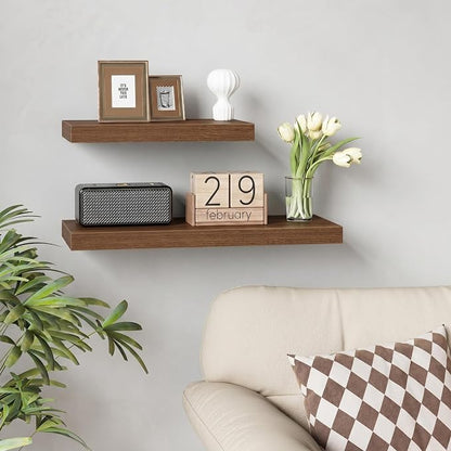 Fun Memories 55 Inch Floating Shelves - Fireplace Mantel Shelf - Deep Wall Mounted Wood Storage Shelf for Bedroom, Kitchen, Farmhouse - 2 Pack, Walnut