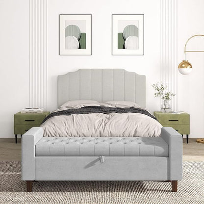 Befurtori Queen Size Headboard Only, Linen Wall Mounted Headboard Queen/Full Size for Adjustable Bed, Modern Vertical Channel Design with Curved Tufted Upholstered Head Board, Linen Gray
