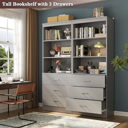 Aheaplus 23.6" Closet Drawers System, Wood Closet Organizer System with 3 Drawers, Modular Small Walk-in Closets Storage Unit, Grey (23.6" L x 13.8" W x 71" H)