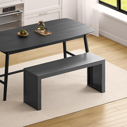 Bamboo Dining Bench, 35'' Slatted Design Entryway Bench, Black | Modern Solid Bamboo Seating Bench for Indoor & Outdoor Use, Ideal for Kitchen, Hallway, Bedroom