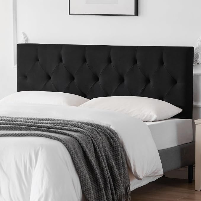 Linen Headboard King Size, Adjustable Height Headboard 37-51 in, Black | Diamond Tufting Solid Wood King Headboards, Durable Metal Legs, Upholstered King Head Board for Bed Frame, Modern Fabric