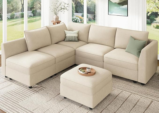 HONBAY Modular Sectional Couch L Shaped Sectional Sofa with Storage, Convertible Couches for Living Room - Beige