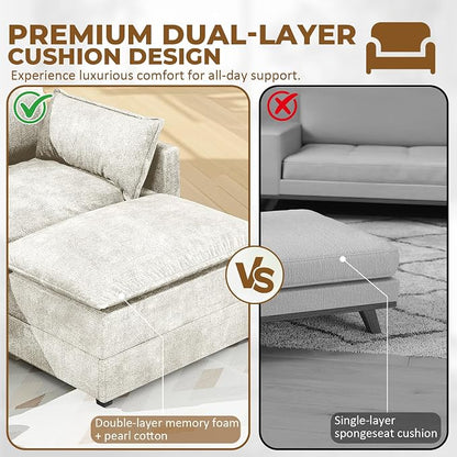 LEVELEVE 147" U-Shape Modular Sofa with 2 Ottomans, Deep Seat Cloud Convertible Sleeper, 2 Arm Pillows, Comfortable Large Upholstered Furniture for Living Room Apartment, Beige