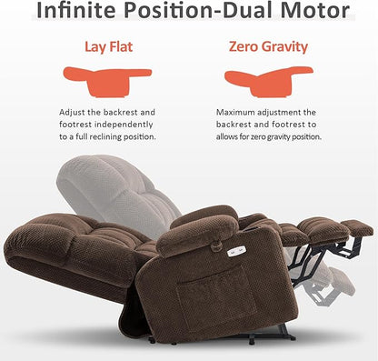 MCombo Extra Wide Dual Motor Power Lift Recliner Chair for Elderly, Zero Gravity Lift Chair with Heat and Massage, Infinite Position Recliners for Big Man, USB Ports, Fabric R7897 (Mocha, Medium-Wide)