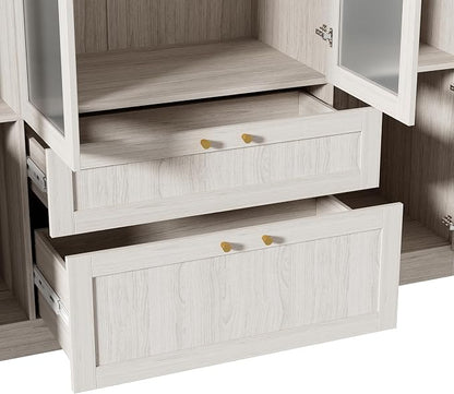 Modern Almirah for Clothes, Large Tall Storage Closet Cabinet with Frosted Tempered Glass Doors and Shelves, Standing Armoire Clothes Closet with Storage Drawers for Bedroom,Light Wood Grain