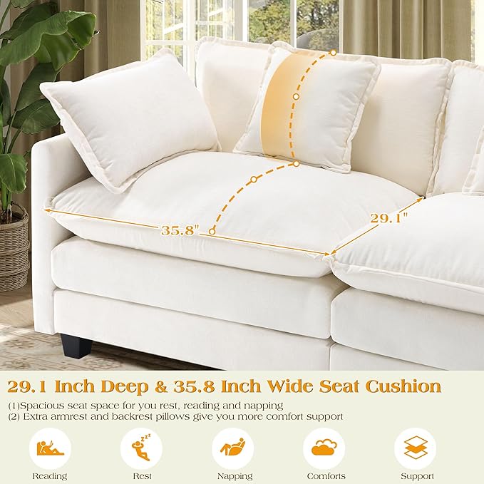 149.2" Modular Sectional Sofa,L Shaped Couch for Living Room,Modern Deep Seat Sofa 4 Seater Chenille Fabric Comfy Cloud Couches with Throw Pillows & Movable Ottoman