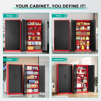 SISESOL Wide & Deep Metal Storage Cabinet with 5 Shelves,72" Tall Red Garage Storage Cabinet with Lock,Metal Cabinets with Locking Doors,Lockable Steel Cabinets for Home,Office,Shop,Garage,72x36x18