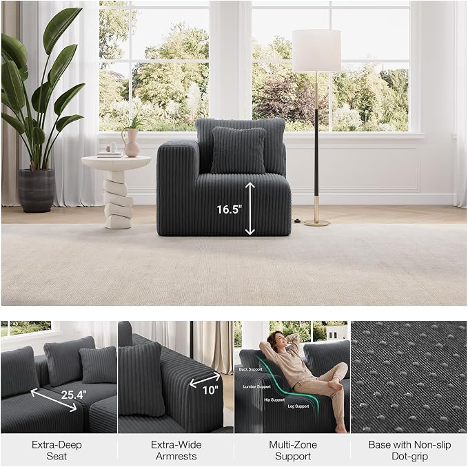 Novilla Modular Sectional Sofa, Modern Cloud Sectional Couch with Smarts Coil® Support, Upholstered Boneless Couch for Living Room Apartments Bedroom, No Assembly Required, Dark Gray (Ottoman)