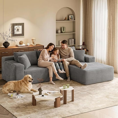 Boneless Couch, 102.4" Sectional Couches for Living Room with L Shape Sofa | Cloud Couch Sectional with Chaise, Modular Cloud Sofa with Deep Seat, No Assembly, Beige, Corduroy, Right Chaise