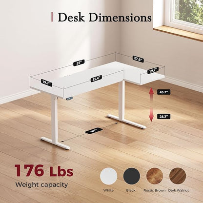Klicelor L Shaped Standing Desk, 55 Inch Electric Height Adjustable Desk with Memory Preset, Reversible Sit Stand Up Computer Workstation for Home Office, Splice Board, White