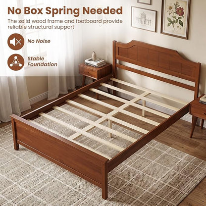 Giantex Full Size Wooden Bed Frame with Headboard, Wood Slat Support | Farmhouse Platform Bed with Heavy Duty Mattress Foundation, Under-Bed Storage, No Box Spring Needed, Easy Assembly (Walnut)
